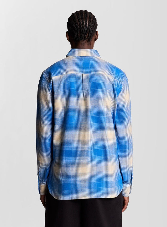 LYLE & SCOTT Ombre Check Flannel Shirt Putty Strobe Blue - MAISONDEFASHION.COM