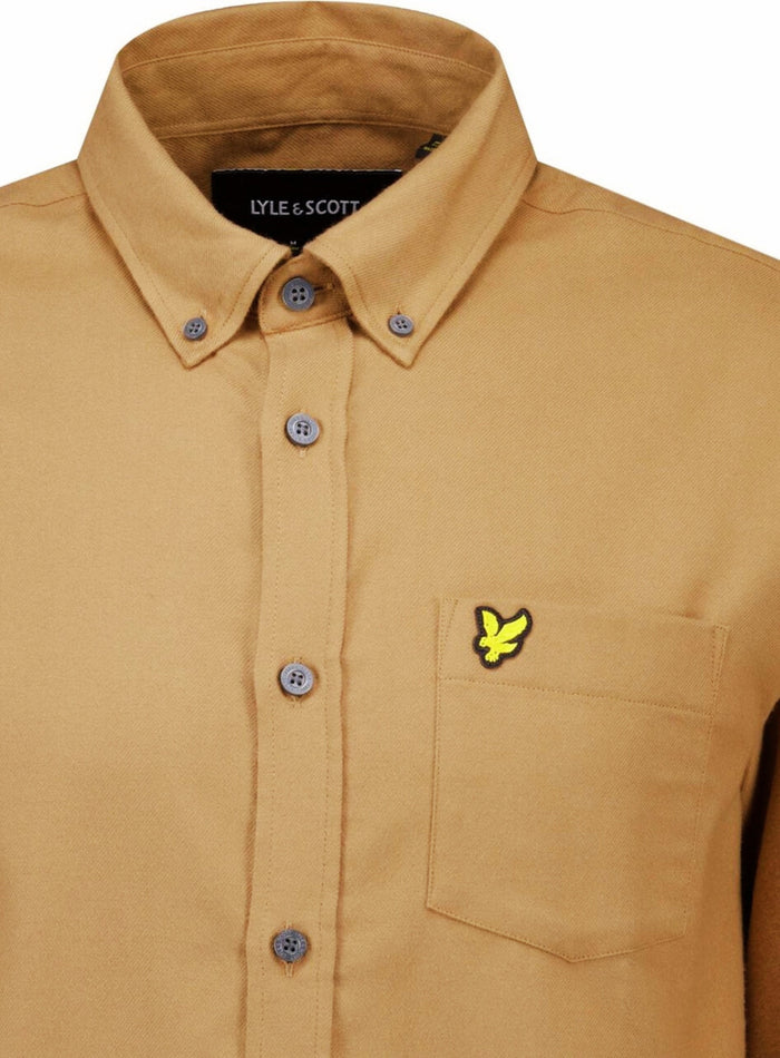 LYLE & SCOTT Plain Flannel Shirt Tigers Eye Orange - MAISONDEFASHION.COM