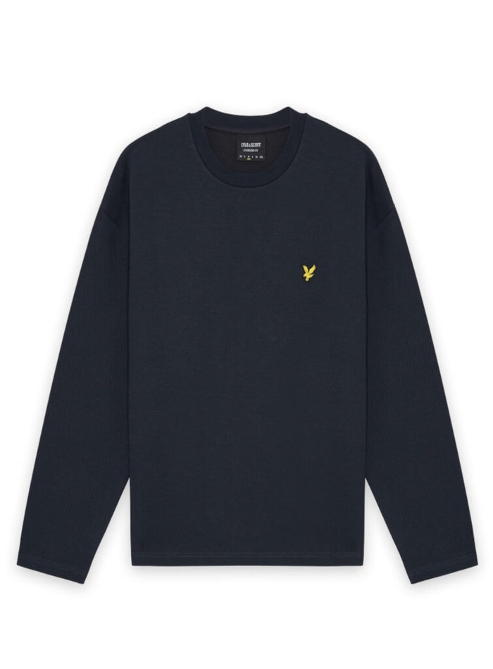 LYLE & SCOTT Raised Jacquard Crew Neck Sweatshirt Dark Navy - MAISONDEFASHION.COM