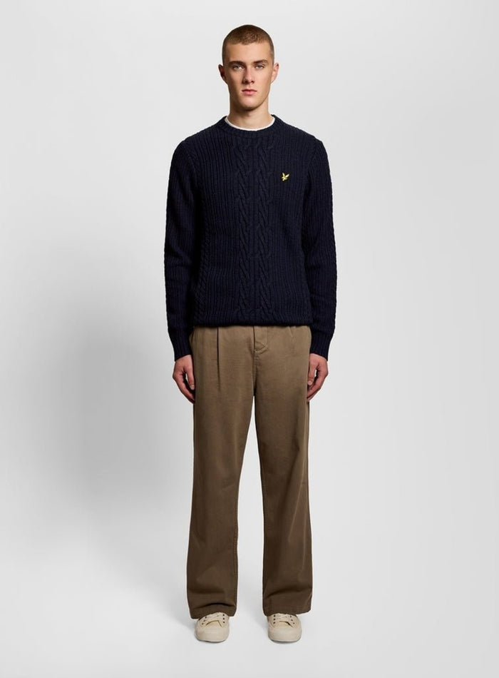 LYLE & SCOTT Ribbed Cable Knit Jumper Dark Navy Marl - MAISONDEFASHION.COM