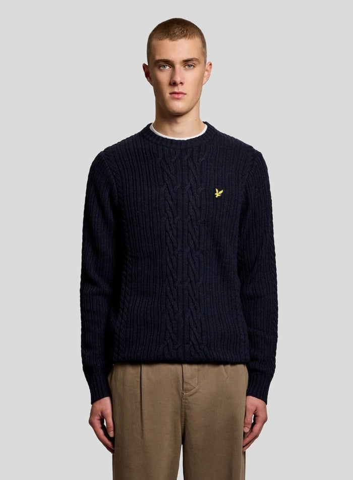 LYLE & SCOTT Ribbed Cable Knit Jumper Dark Navy Marl - MAISONDEFASHION.COM