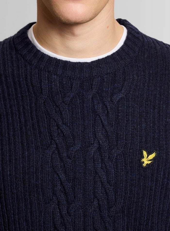 LYLE & SCOTT Ribbed Cable Knit Jumper Dark Navy Marl - MAISONDEFASHION.COM