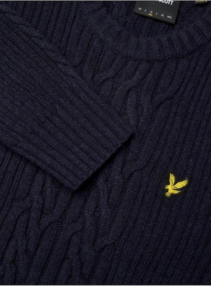 LYLE & SCOTT Ribbed Cable Knit Jumper Dark Navy Marl - MAISONDEFASHION.COM