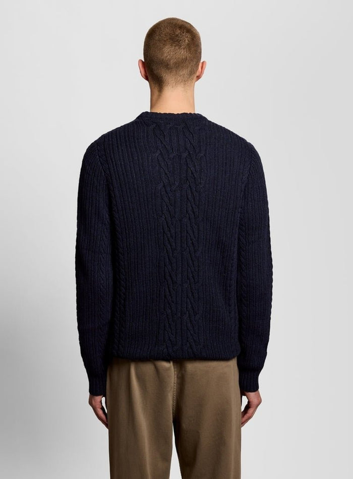 LYLE & SCOTT Ribbed Cable Knit Jumper Dark Navy Marl - MAISONDEFASHION.COM