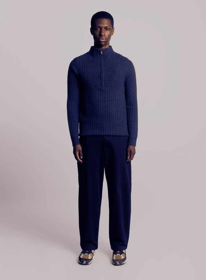 LYLE & SCOTT Ribbed Half Zip Jumper Dark Navy Marl - MAISONDEFASHION.COM