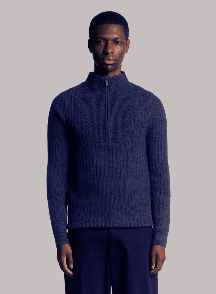 LYLE & SCOTT Ribbed Half Zip Jumper Dark Navy Marl - MAISONDEFASHION.COM