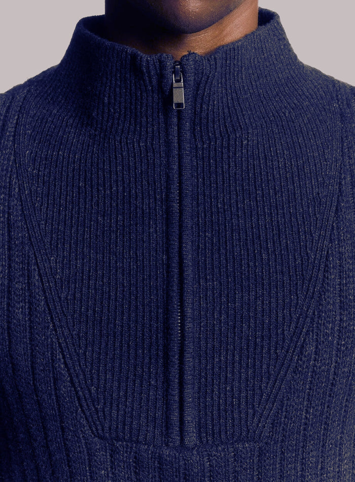 LYLE & SCOTT Ribbed Half Zip Jumper Dark Navy Marl - MAISONDEFASHION.COM
