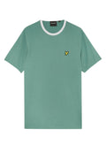 LYLE & SCOTT Ringer Cotton Crew Neck T-Shirt Agave Green White - MAISONDEFASHION.COM