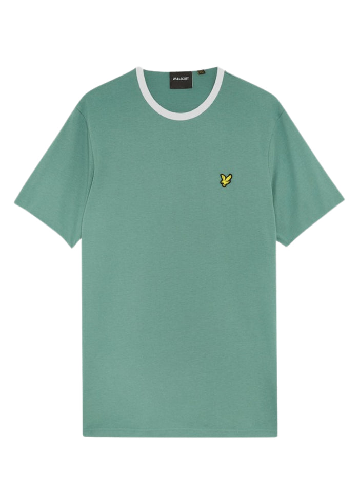 LYLE & SCOTT Ringer Cotton Crew Neck T-Shirt Agave Green White - MAISONDEFASHION.COM