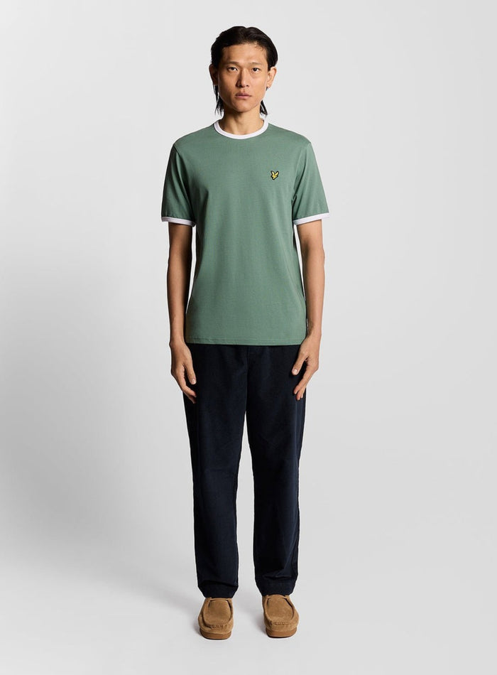 LYLE & SCOTT Ringer Cotton Crew Neck T-Shirt Agave Green White - MAISONDEFASHION.COM