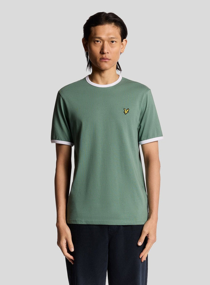 LYLE & SCOTT Ringer Cotton Crew Neck T-Shirt Agave Green White - MAISONDEFASHION.COM