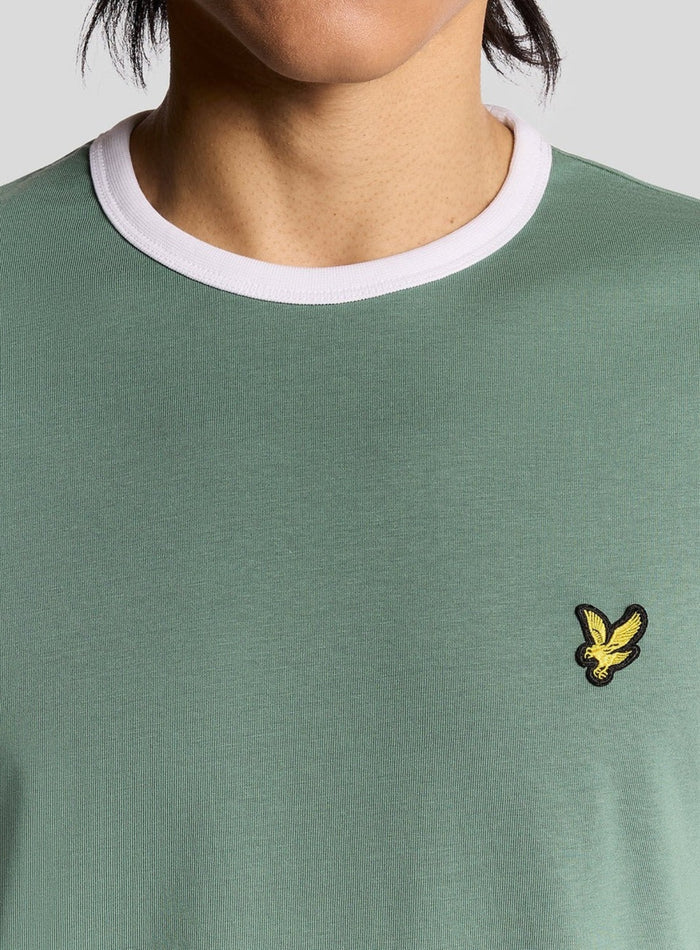 LYLE & SCOTT Ringer Cotton Crew Neck T-Shirt Agave Green White - MAISONDEFASHION.COM