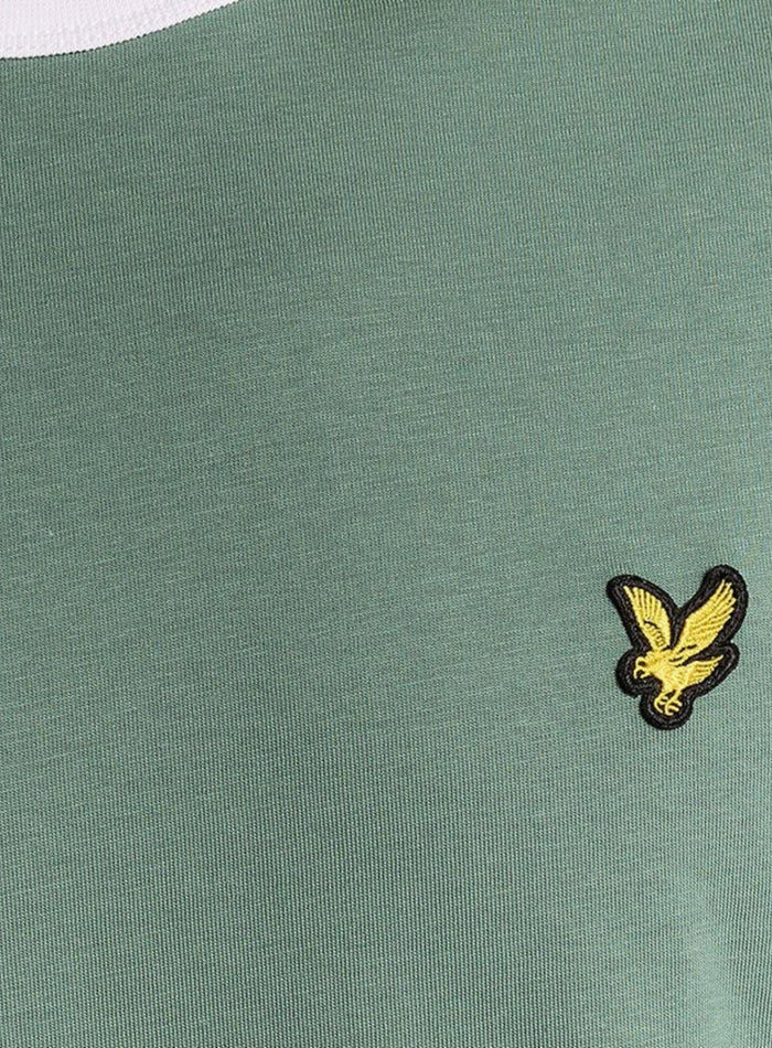 LYLE & SCOTT Ringer Cotton Crew Neck T-Shirt Agave Green White - MAISONDEFASHION.COM