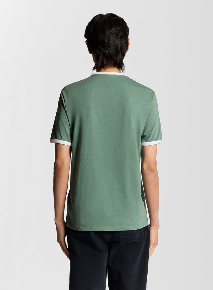 LYLE & SCOTT Ringer Cotton Crew Neck T-Shirt Agave Green White - MAISONDEFASHION.COM