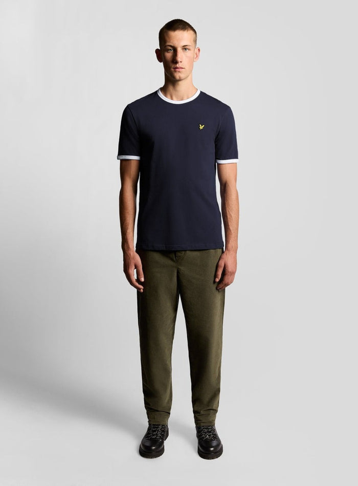 LYLE & SCOTT Ringer Cotton Crew Neck T-Shirt Dark Navy - MAISONDEFASHION.COM