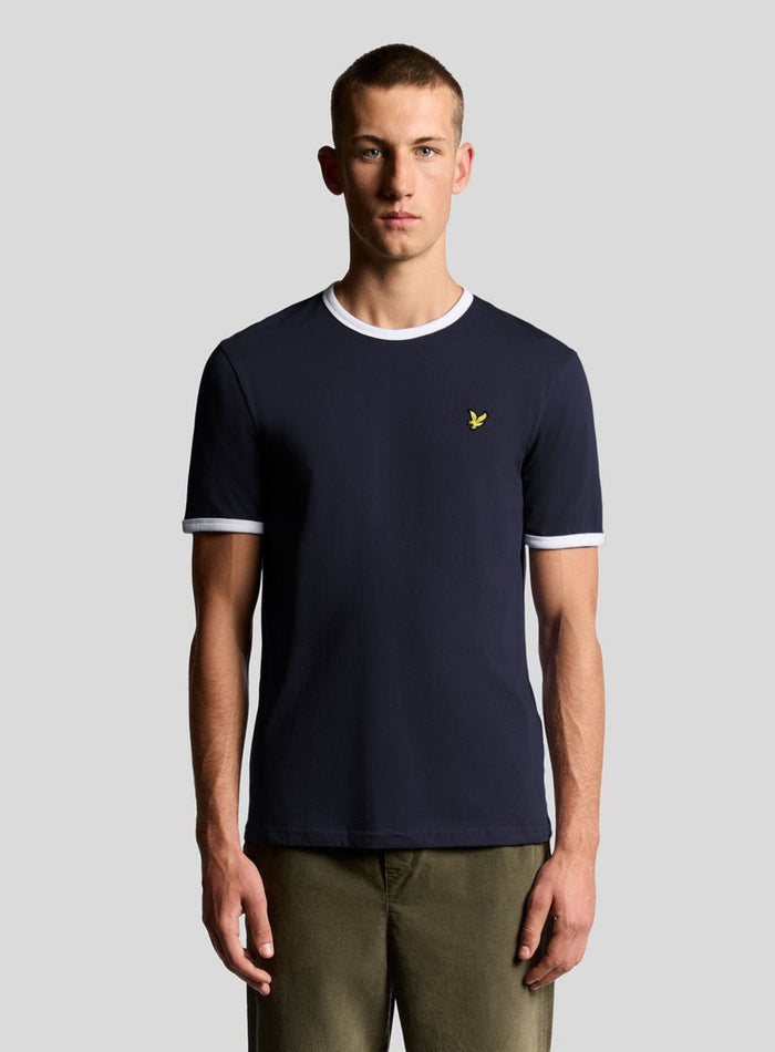 LYLE & SCOTT Ringer Cotton Crew Neck T-Shirt Dark Navy - MAISONDEFASHION.COM