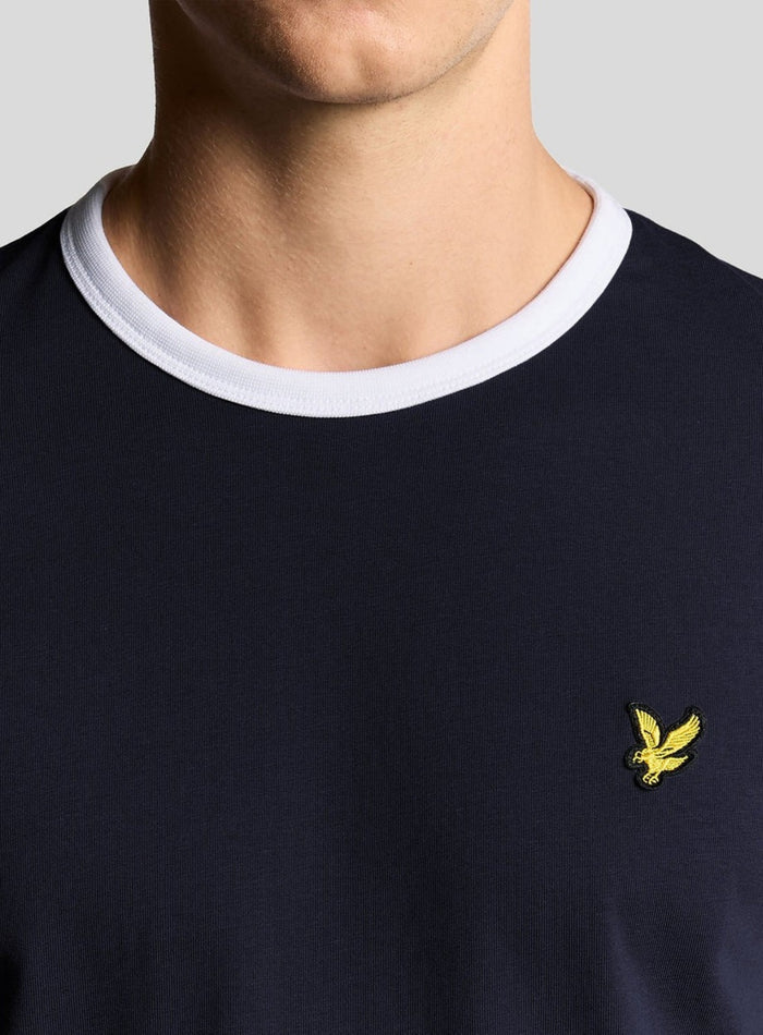 LYLE & SCOTT Ringer Cotton Crew Neck T-Shirt Dark Navy - MAISONDEFASHION.COM
