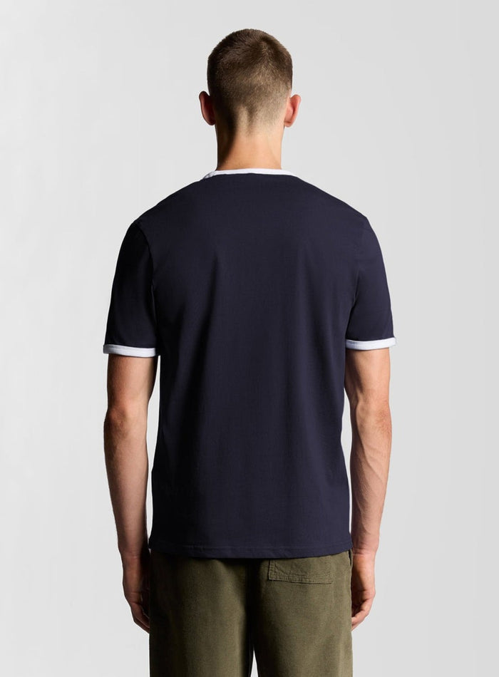 LYLE & SCOTT Ringer Cotton Crew Neck T-Shirt Dark Navy - MAISONDEFASHION.COM