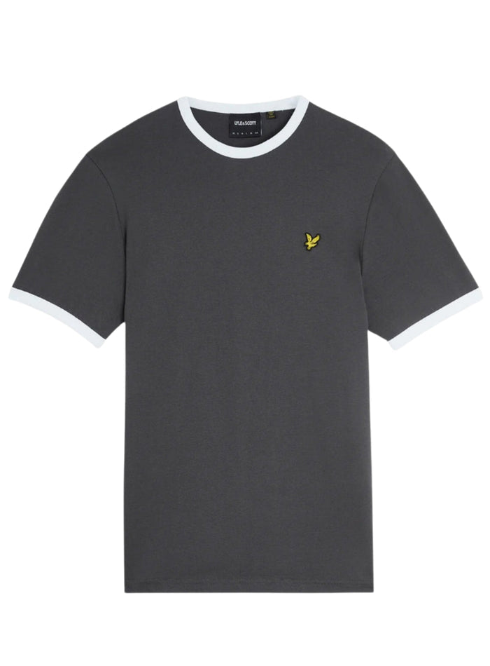 LYLE & SCOTT Ringer Cotton Crew Neck T-Shirt Gunmetal White - MAISONDEFASHION.COM