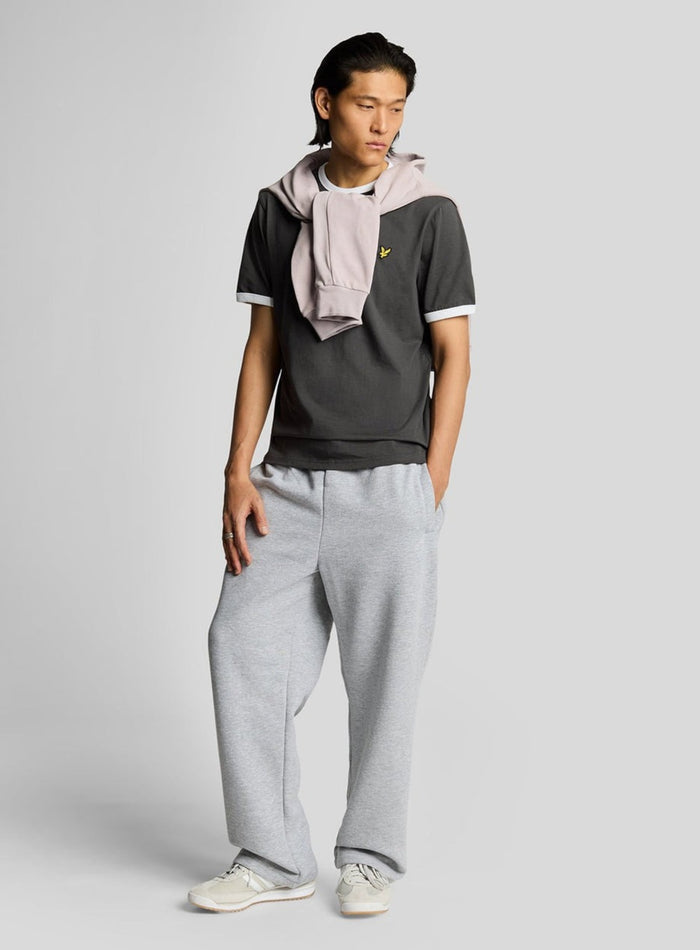 LYLE & SCOTT Ringer Cotton Crew Neck T-Shirt Gunmetal White - MAISONDEFASHION.COM