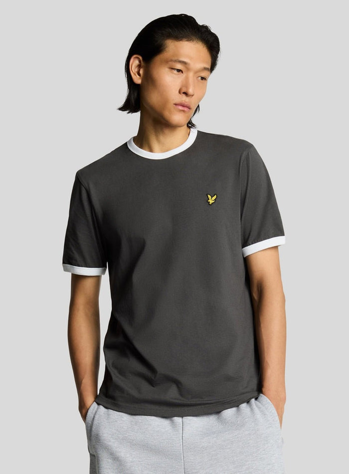 LYLE & SCOTT Ringer Cotton Crew Neck T-Shirt Gunmetal White - MAISONDEFASHION.COM