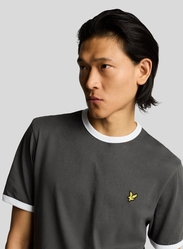 LYLE & SCOTT Ringer Cotton Crew Neck T-Shirt Gunmetal White - MAISONDEFASHION.COM
