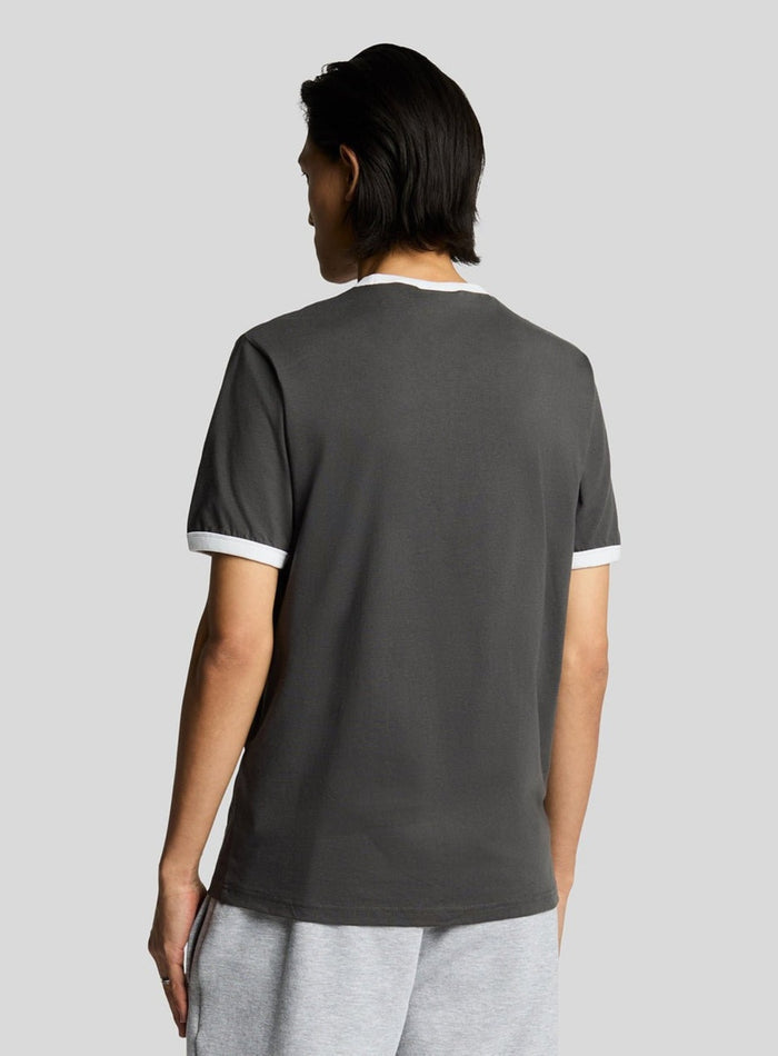 LYLE & SCOTT Ringer Cotton Crew Neck T-Shirt Gunmetal White - MAISONDEFASHION.COM