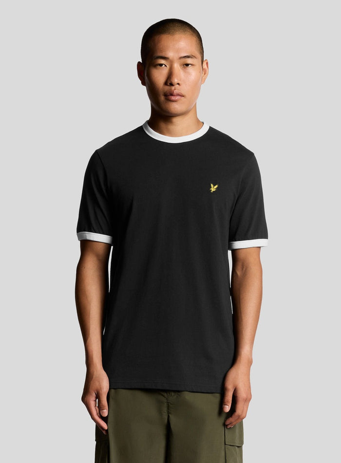 LYLE & SCOTT Ringer Cotton Crew Neck T-Shirt Jet Black - MAISONDEFASHION.COM