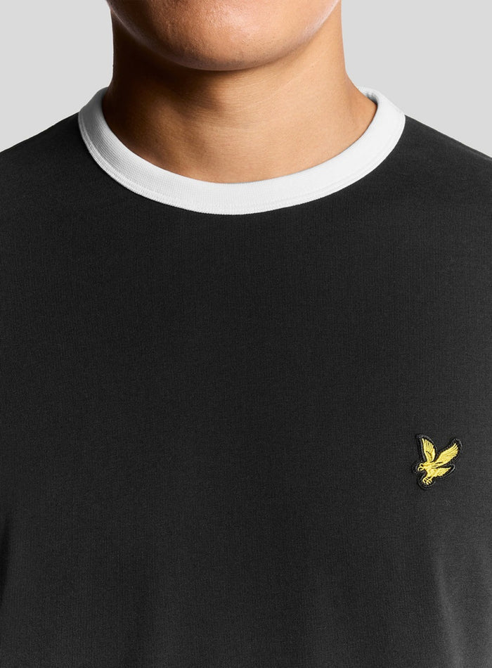 LYLE & SCOTT Ringer Cotton Crew Neck T-Shirt Jet Black - MAISONDEFASHION.COM