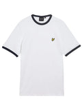 LYLE & SCOTT Ringer Cotton Crew Neck T-Shirt White Dark Navy - MAISONDEFASHION.COM