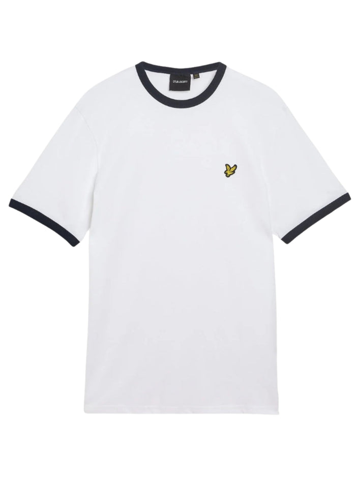 LYLE & SCOTT Ringer Cotton Crew Neck T-Shirt White Dark Navy - MAISONDEFASHION.COM