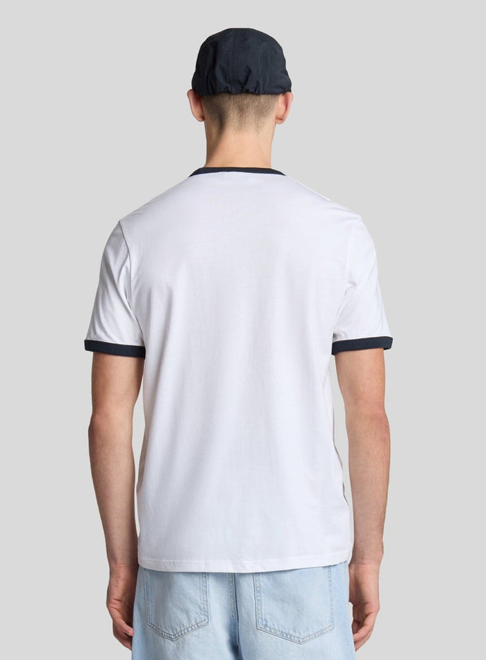 LYLE & SCOTT Ringer Cotton Crew Neck T-Shirt White Dark Navy - MAISONDEFASHION.COM
