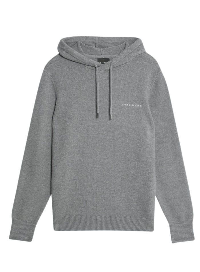 LYLE & SCOTT Script Knitted Hoodie Mid Grey Marl - MAISONDEFASHION.COM