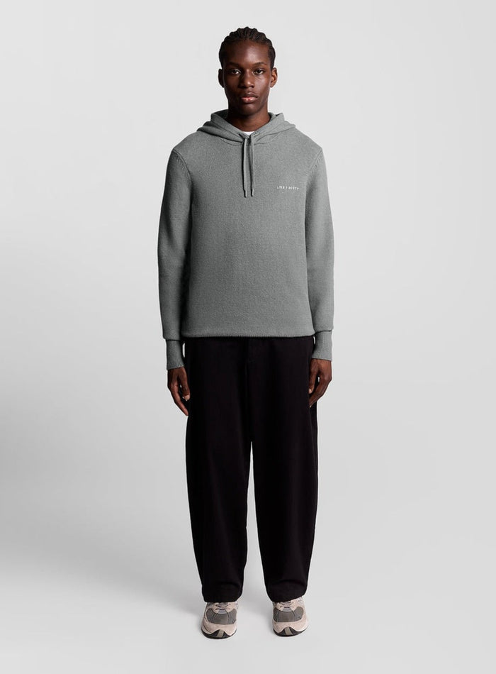 LYLE & SCOTT Script Knitted Hoodie Mid Grey Marl - MAISONDEFASHION.COM