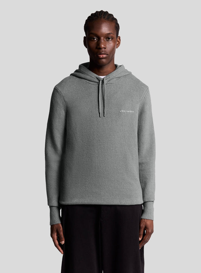LYLE & SCOTT Script Knitted Hoodie Mid Grey Marl - MAISONDEFASHION.COM