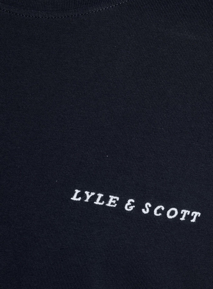 LYLE & SCOTT Script Logo Cotton Crew Neck T-Shirt Dark Navy - MAISONDEFASHION.COM