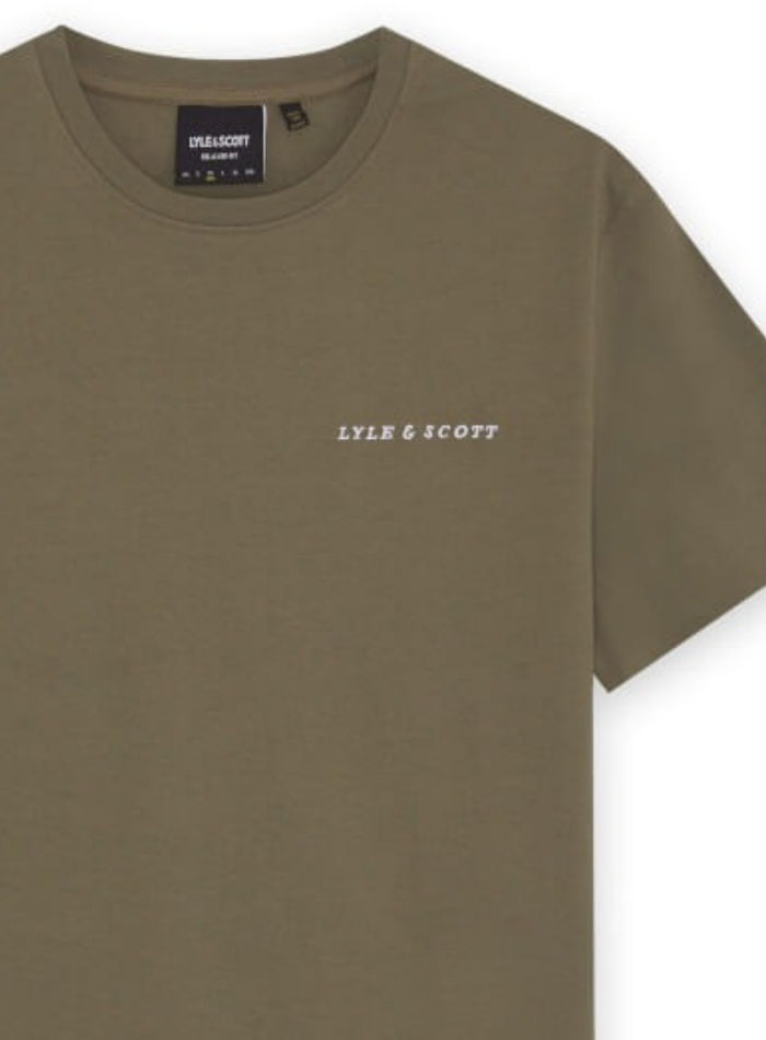 LYLE & SCOTT Script Logo Cotton Crew Neck T-Shirt Khaki Ash - MAISONDEFASHION.COM