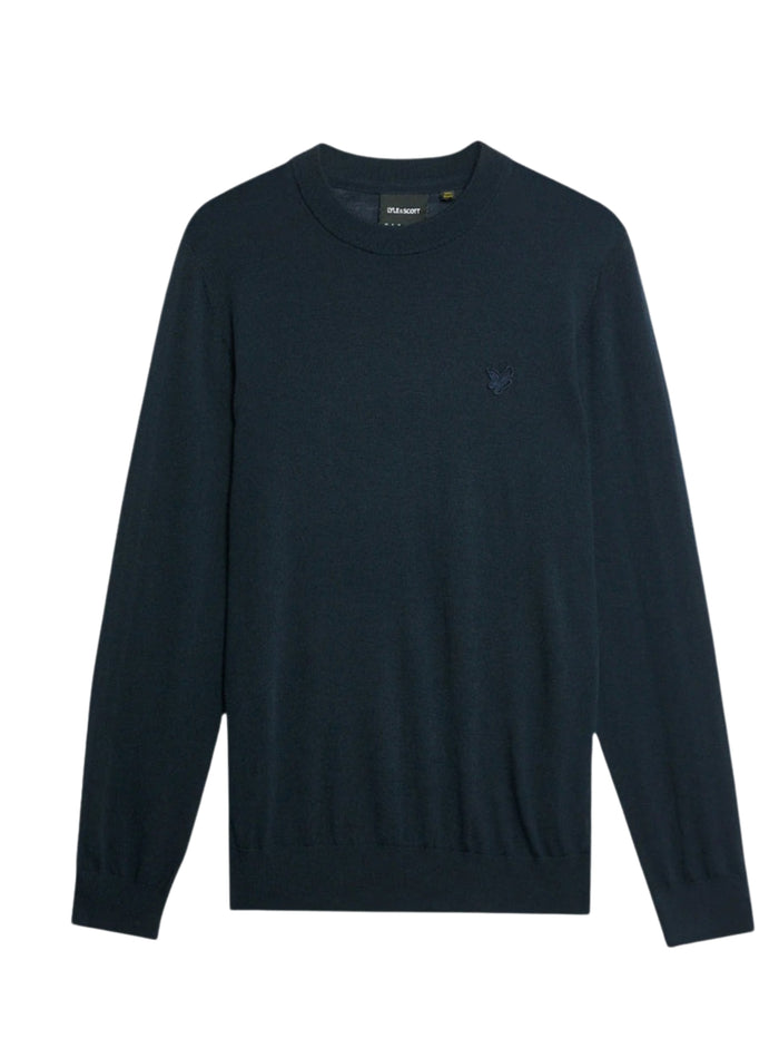 LYLE & SCOTT Tonal Eagle Merino Crew Neck Jumper Dark Navy - MAISONDEFASHION.COM