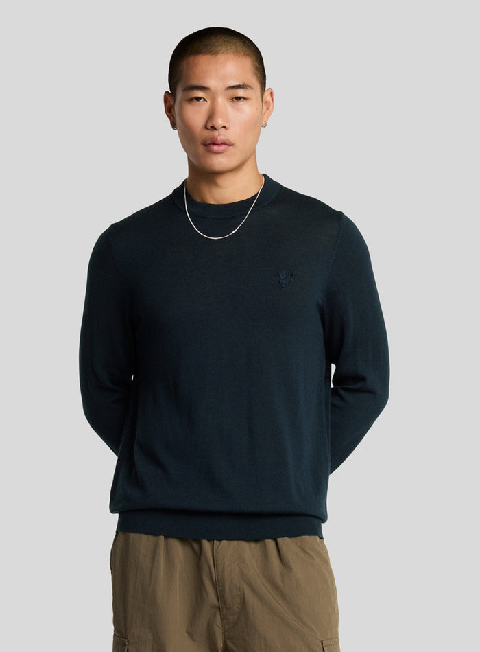 LYLE & SCOTT Tonal Eagle Merino Crew Neck Jumper Dark Navy - MAISONDEFASHION.COM