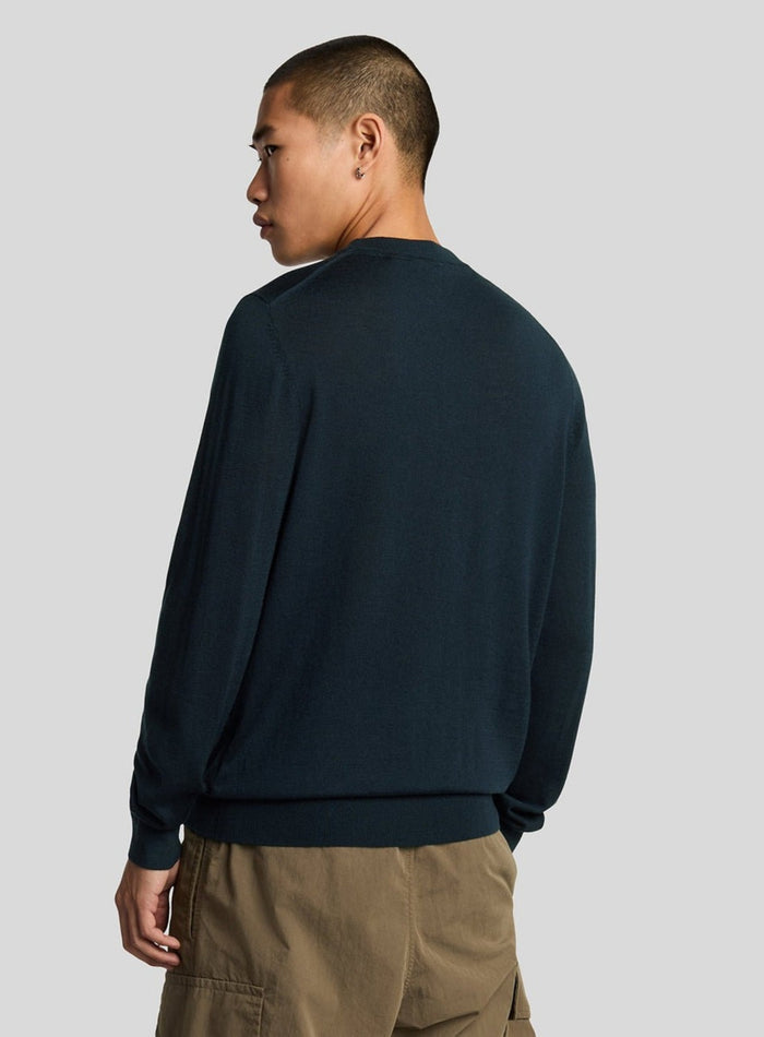LYLE & SCOTT Tonal Eagle Merino Crew Neck Jumper Dark Navy - MAISONDEFASHION.COM