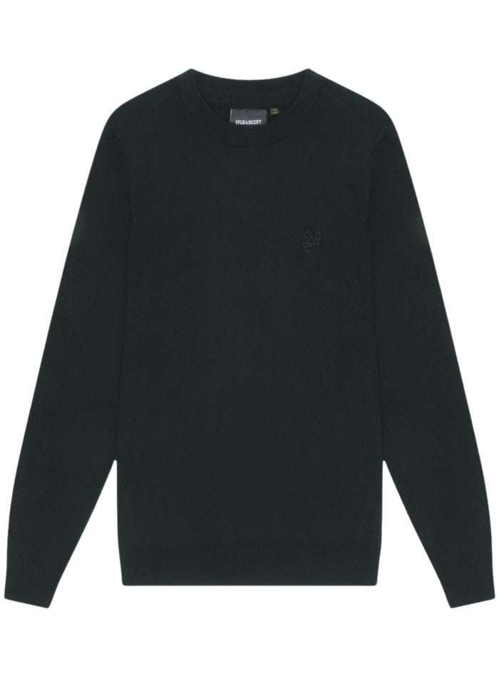 LYLE & SCOTT Tonal Eagle Merino Crew Neck Jumper Jet Black - MAISONDEFASHION.COM