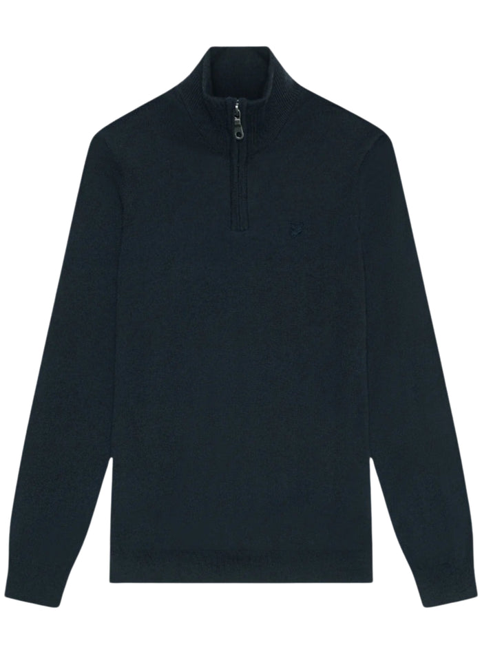 LYLE & SCOTT Tonal Eagle Merino Quarter Zip Jumper Dark Navy - MAISONDEFASHION.COM