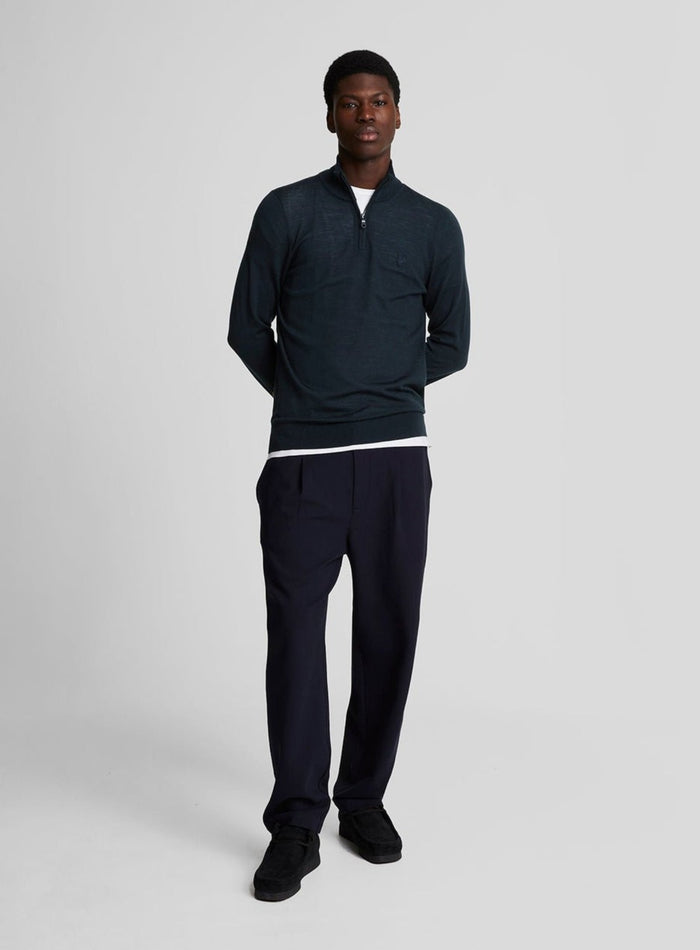 LYLE & SCOTT Tonal Eagle Merino Quarter Zip Jumper Dark Navy - MAISONDEFASHION.COM