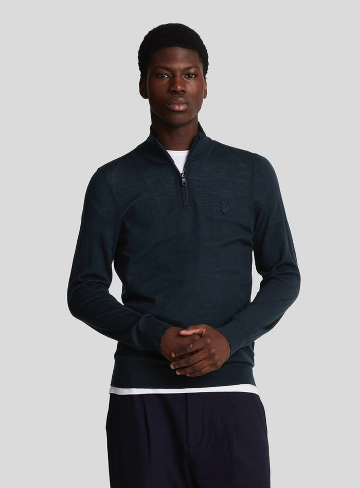 LYLE & SCOTT Tonal Eagle Merino Quarter Zip Jumper Dark Navy - MAISONDEFASHION.COM