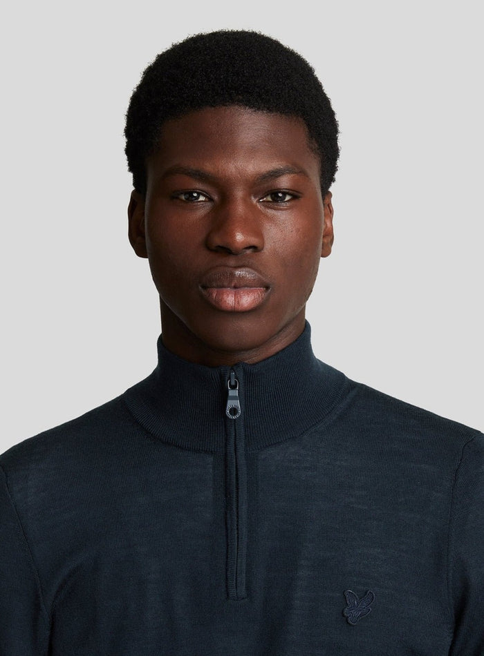 LYLE & SCOTT Tonal Eagle Merino Quarter Zip Jumper Dark Navy - MAISONDEFASHION.COM