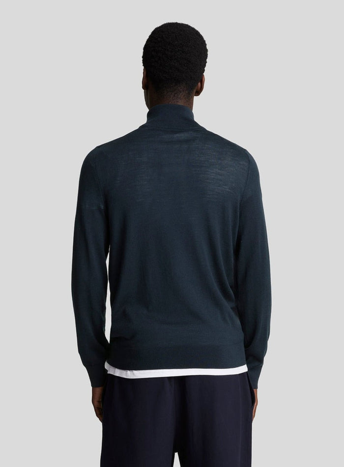 LYLE & SCOTT Tonal Eagle Merino Quarter Zip Jumper Dark Navy - MAISONDEFASHION.COM