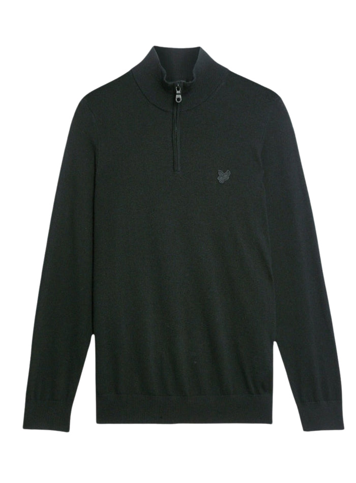 LYLE & SCOTT Tonal Eagle Merino Quarter Zip Jumper Jet Black - MAISONDEFASHION.COM