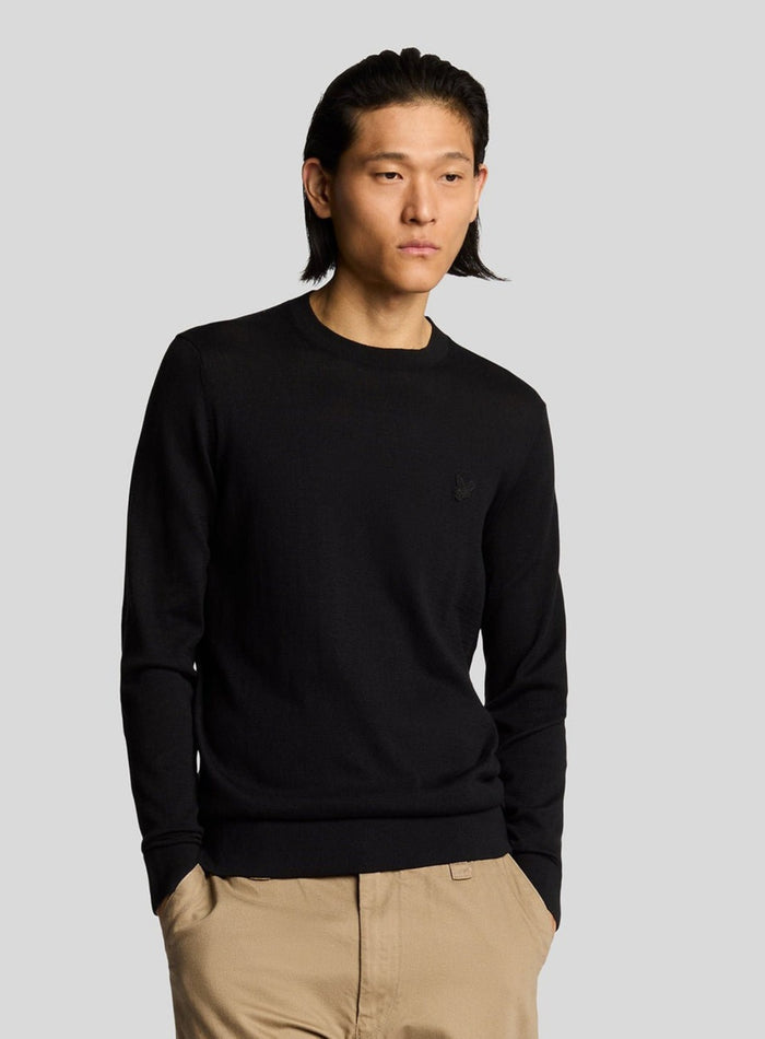 LYLE & SCOTT Tonal Superfine Crew Neck Jumper Jet Black - MAISONDEFASHION.COM