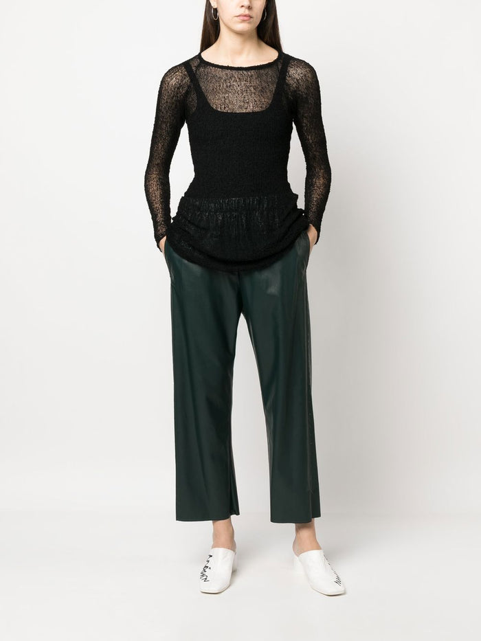 MAISON MARGIELA MM6 WOMEN Cropped Faux Leather Trousers Poison Green - MAISONDEFASHION.COM