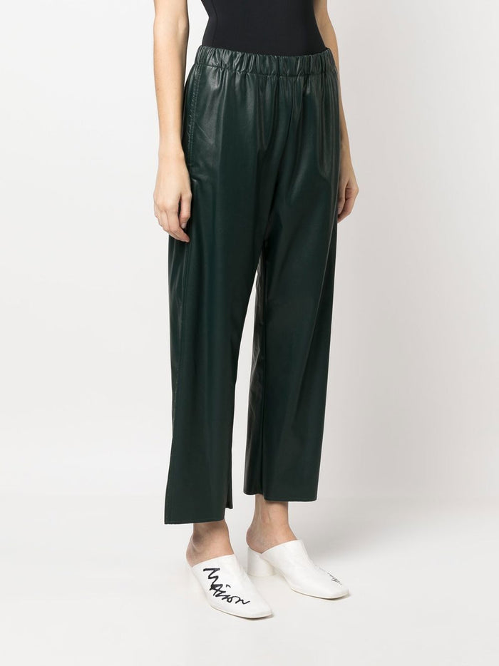 MAISON MARGIELA MM6 WOMEN Cropped Faux Leather Trousers Poison Green - MAISONDEFASHION.COM